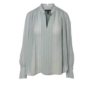 Rag & Bone Carly Chiffon Top Green Multi Blouse Size Large Chic Semi Sheer